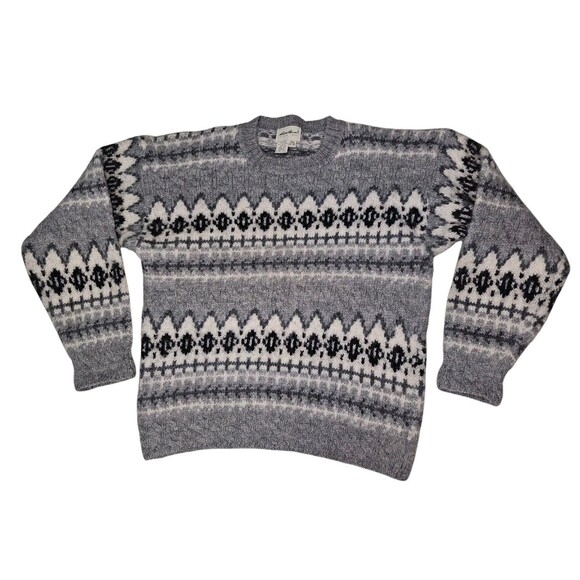 Vintage Eddie Bauer Sweater Mens XL Gray Fair Isle Nordic
